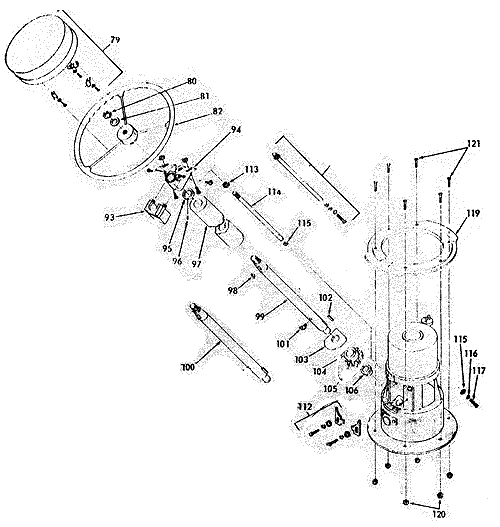 Steering mechanism diagram and parts list